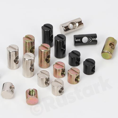 60Pcs M6 Yellow Zinc Barrel Nuts Four-jaw Tee Nuts and Threaded Insert Assortment Kit Metric Cross Dowels Slotted Nut T Nut Wood Inserts Bolt for Wood Furniture Beds Crib Chairs - style: 60pcs yellow zinc nuts assortment kit