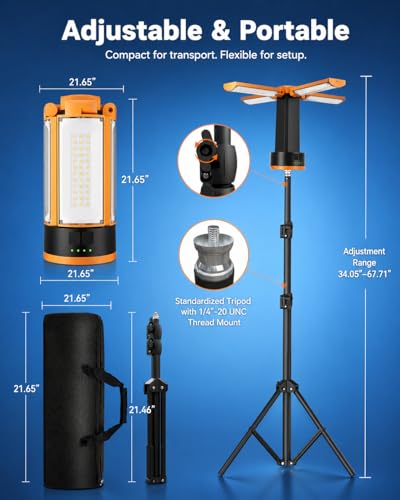 Rechargeable Camping Lights with Adjustable Stand, Orange - color: Orange