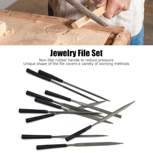 10pcs Needle File Set, 3 x 140mm Mini Carbon Steel Files with Plastic Handles for Jewelry Metal Smoothing - size: 3×140mm×10