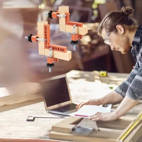 2 Pack 90 Degree Clamp,Positioning Squares, 3" Right Angle Clamp with 2 Clamping Squares,Corner Clamps Tool for Pictures Frames, Cabinets, Boxes (orange)