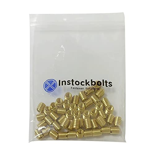 1/4"-20 Threaded Insert for Hard-Wood, Brass Knife Thread Inserts, 1/4"-20 Internal Threads, 0.5" Length, Pack of 25