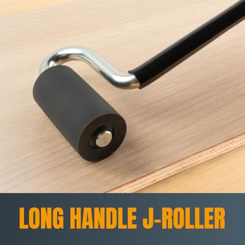 POWERTEC 12" Long Handle J Roller, 1-1/2 Inch Diameter, 3 Inch Wide, Laminate & Veneer Rubber Roller Tool for Edge Banding, Wall Coverings, 1PK (71010) - style: 12" Fixed Long Handle, 1 Pack
