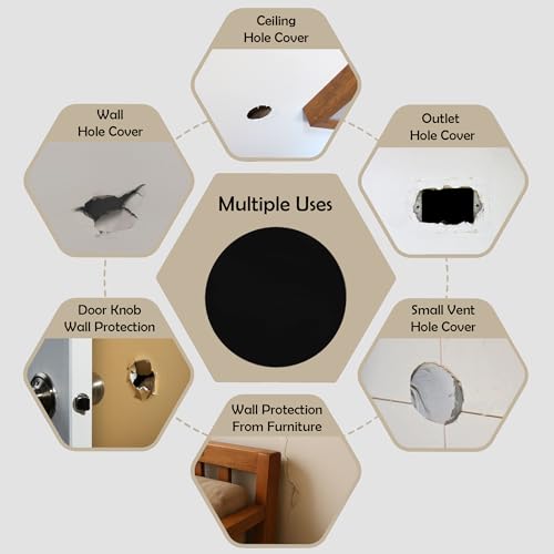 Rubber Bond Self-Adhesive Rubber Wall Outlet Cover Plate 2 Pack - Easy to Apply Peel & Stick Drywall Hole Patch - 7 Inch Round Screwless Blank Wall Plate Cover - Premium Rubber Wall Hole Cover (Black) - color: Black, size: 7 Inch Round