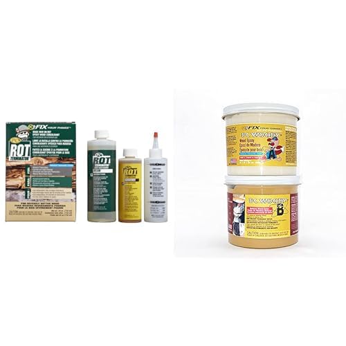 PC Products Wood Repair Bundle, PC-Rot Terminator Epoxy Wood Hardener, Two-Part 24oz, Amber & PC-Woody Wood Repair Epoxy Paste, Two-Part 24 oz, Tan