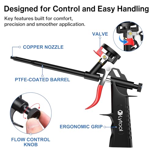 Lytool Spray Foam Gun with 12.6" Extension Rod & PTFE Non-Stick Barrel - color: 1 Pcs With Extension Rod Black