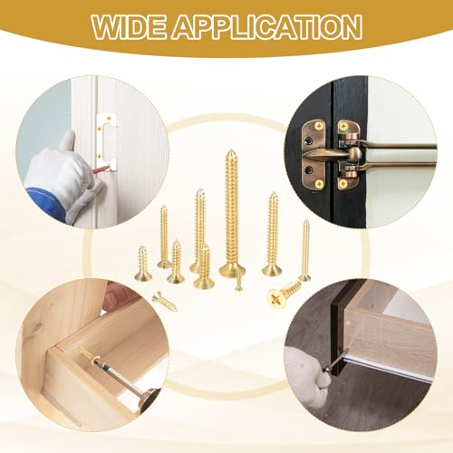 MECCANIXITY Brass Phillips Wood Screws, M4 x 35mm Brass Phillips Flat Wood Screws Self-Tapping Furniture Connector for Door Hinges, Wood Crafts and DIY Projects,(Gold Tone, Pack of 18) - size: M4 x 35mm