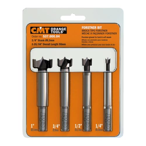 CMT 537.000.04 4-Piece Forstner Bit Set, 1/4-1/2-3/4-1-Inch Diameters, 3/8-Inch Shank - size: SHK 3/8 | CD 1/4, 1/2, 3/4