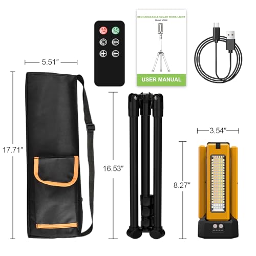 iodoo 13200mAh Rechargeable Solar Work Light, IPX4 Waterproof with Folding Stand Support and Portable Carrying Bag, 8000 Lumen Stepless Dimmable, 4 Lighting Modes, White/Warm/Warm White (Remote) - size: Orange(Remote)