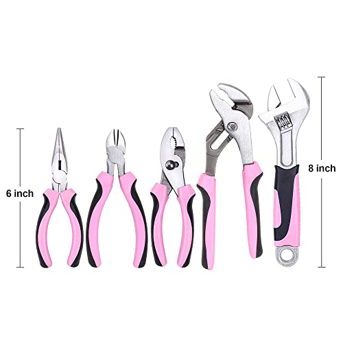 FASTPRO 5-Piece Pink Pliers and Wrench Set with Storage Bag - color: Pink