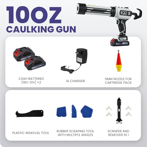 VISHIGH Cordless Caulking Gun Brushless, w/ 2 Batteries for 10oz/300ml