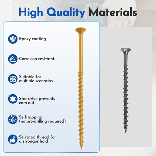#10 x 3-1/2" Deck Screws Wood Screws, Torx Flat-Head Exterior Screws, T25 Star Bit Included(280PCS 5LB Box) - size: #10x3-1/2"