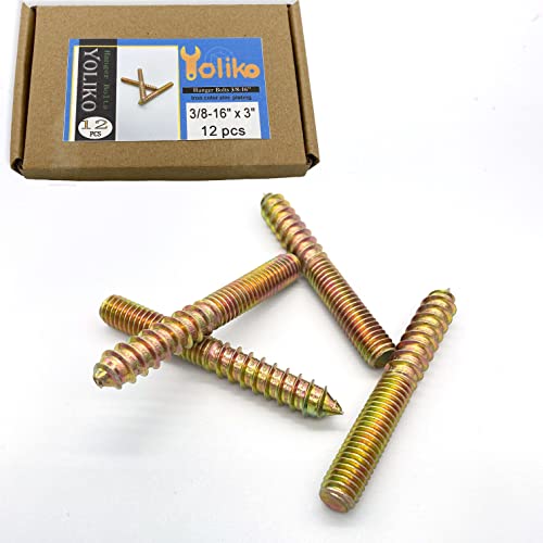 12 Pack 3/8-16 x 3 Inch Hanger Bolts 3/8-16" Double Headed Bolts 3/8 Wood Dowel Screw Self-Tapping Screw Hanger Bolts for Furniture Double Head Threaded Rods Bolt 75mm Length - size: 3/8-16"x3"-12PCS