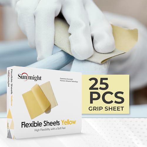 Sunmight 800G Grip 25 Flexible Sanding Sheets - Premium Aluminum Oxide - Flexible Sandpaper Film Backing - Ceramic Alumina Grit - Sandpaper for Wood, Metal, Plastic & Automotive - style: Yellow