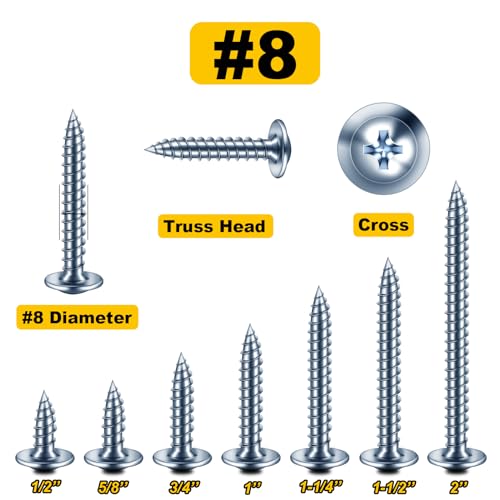 300Pcs #8 × 3/4 Wood Screws Phillips Truss Head, Quick Metal Self Tapping Screws, Zinc Oxide Plated Steel, Truss Head Screws Small Wood Screws by Mywish - color: Silver, size: #8×3/4"