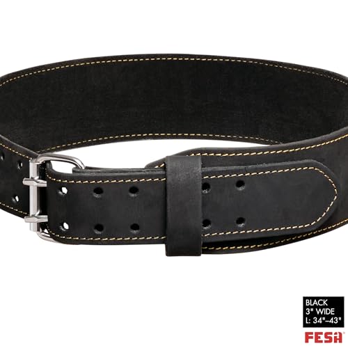 FESA Men's Leather Tool Belt - Handcrafted Top Grain Leather Tool Pouch Belt for Carpenters & Other Trade Professionals - color: Black - 3" Wide - L