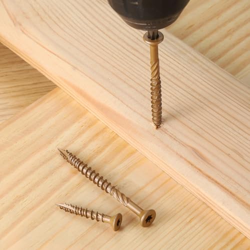 Deck Screws #8 x 2-1/4 Inch, 100 PCS Wood Screws Torx Drive Head for Outdoor Decking Wood Fence, Exterior Epoxy Coated Brown Finish with T20 Star Bit - size: #8x2-1/4"