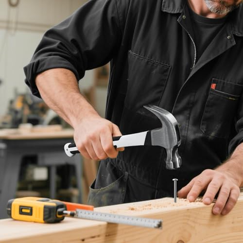 HAUTMEC 16 oz Claw Hammer, Drop Forged Claw Hammers with Magnetic Nail Holder and Firberglass Handle, Curved Jaw of Nail Puller, Smooth Face, HTMAM25003 - color: 16oz Claw Hammer