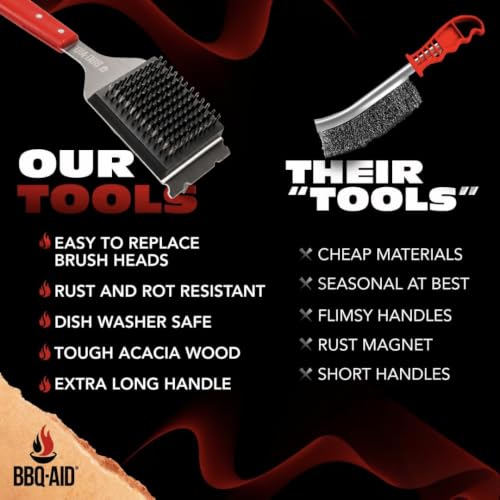 BBQ Grill Brush for Outdoor Grill Cleaner and Scraper, Replaceable Head - color: Red