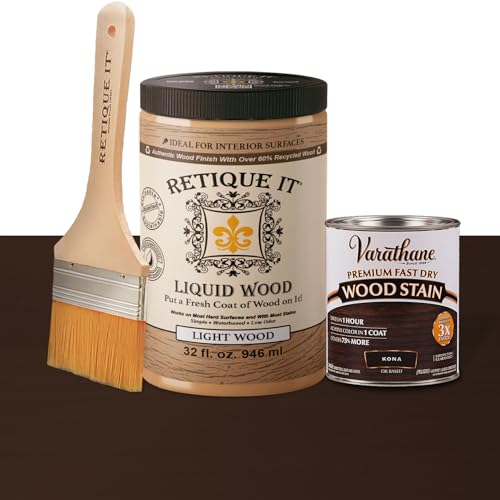Retique It Liquid Wood - Quart Light Wood with Kona Stain - Stainable Wood Fiber Paint - Put a fresh coat of wood on it (32oz LW, Kona) - color: 15 Kona, size: 32 Fl Oz (Pack of 1)
