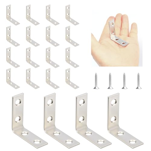 WellMade 1-1/2 " Stainless Steel L Brackets - 20 Pack Corner Braces for Shelves, Furniture, Cabinets - Rustproof & Easy Installation with 80 Screws - size: 1.5 Inch(20pack)