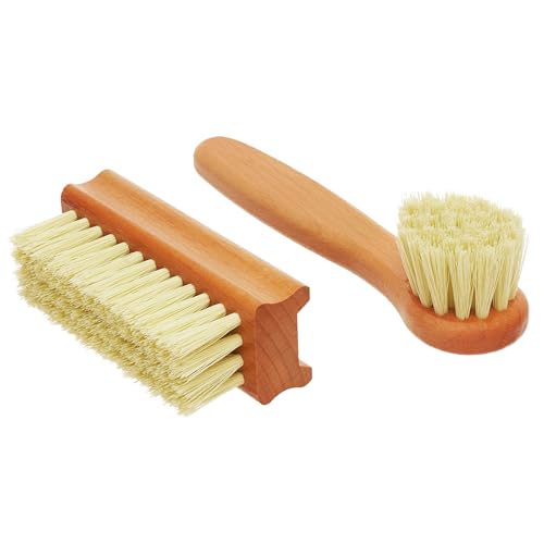 Vegetable Brush Set of 2 - Fruit and Vegetable Brush Scrubber for Food, Potato Scrubber, Mushroom Brush with Comfortable Wooden Handle, Veggie Brush for Carrots, Natural Produce Cleaning Brush