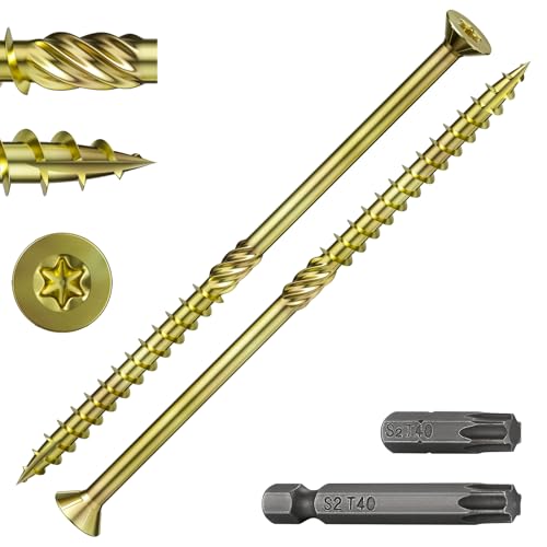 Wensilon 3/8 * 6-1/2" Yellow Deck Screws 17PCS 2lbs 10 * 160mm Lag Screws - color: Yellow, size: 3/8*6-1/2"
