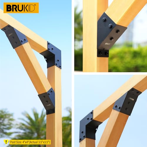 4pc 45°-Degree Angle Support Bracket, 4x4 (Actual 3.5''x3.5'') Angle Bracket, Suitable for Pergolas, Gazebo, Deck Porch, Cabin Elevated Wood Support Bracket kit (Frosted-Black) - size: 4''x4'' (Actual: 3.5''x3.5'')