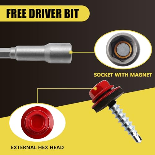 JEGONFRI 300PCS #10 x 1 Red Hex Head Self-Drilling Metal Roofing Screws - color: Red, size: 1 in