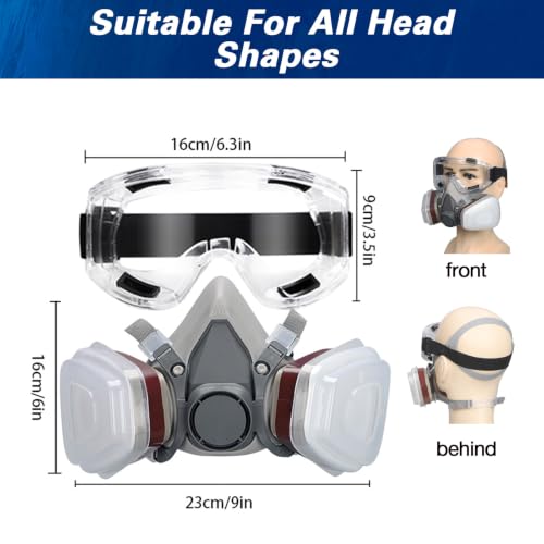 Half Face Respirator Mask with Goggles, Replaceable Filter