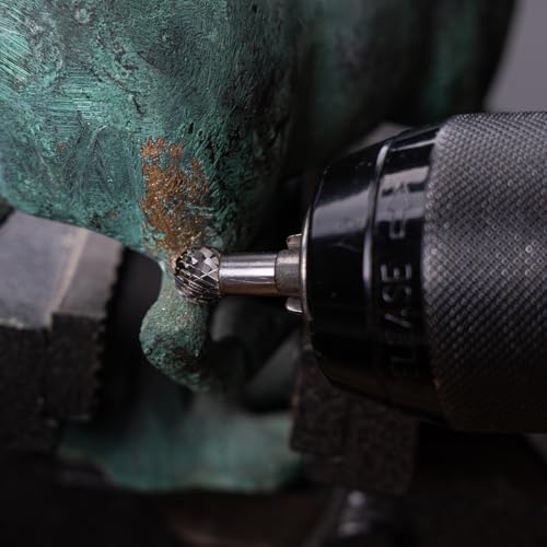 HAUTMEC Tungsten Carbide Rotary Burr Bit YG6, 1/4" Shank Double Cut Die Grinder Bit, Low Vibration Precision Rotary File for Metal Grinding, Engraving & Deburring (8MM Ball Head), HT0450 - color: Ball Head, size: 8mm
