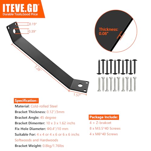 45 Degree Inside Mount Brackets 7" x1-1/3 - Heavy Duty Steel Brackets for Wood Post to Beam Support, 45 Degree Angle Knee Braces Joint for Fixing Lumber Connector Pergola Brackets - 4Pack… - size: 7" x 1-1/3"