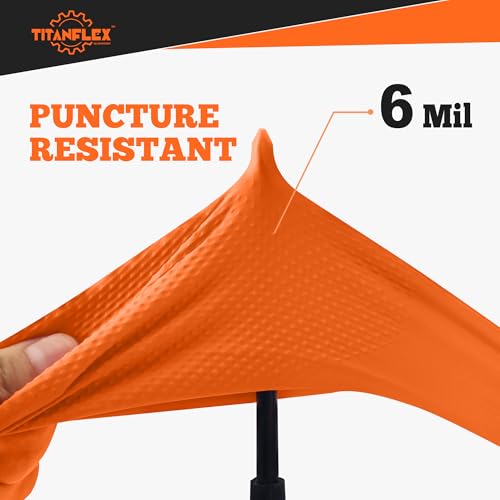 TitanFlex Heavy Duty Orange Nitrile Gloves, 6 Mil, Raised Diamond Texture, Mechanic Disposable Gloves, Latex Free Powder Free - color: 04 6mil (100ct), size: X-Large