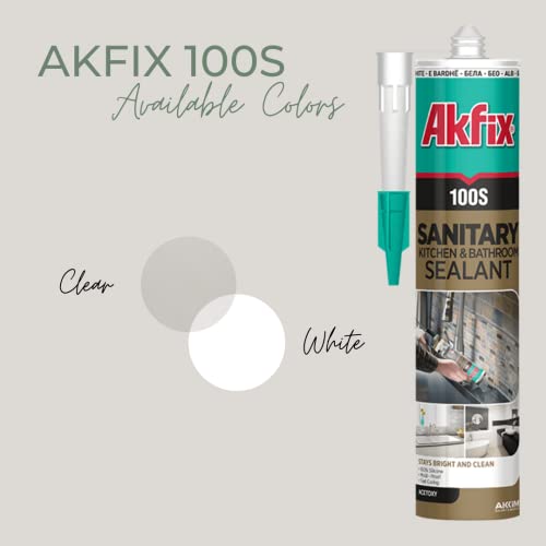 Akfix 100S RTV 100% White Silicone Caulk (6x10.1 fl.oz.) - Kitchen and Bathroom Applications, Waterproof & Low Odor Sealant for, Bathtub, Shower, Sink - Anti Shrink Caulking | White, 6 Pack - size: 6 Pack
