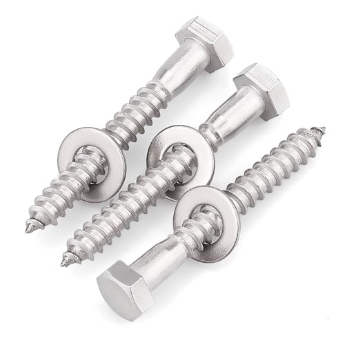 20-Sets 1/4 x 2-1/2" Hex Head Lag Screws & Flat Washers, Heavy Duty Lag Wood Screws, 304 Stainless Steel (18-8), 1/4" Bolt - size: 1/4 x 2-1/2