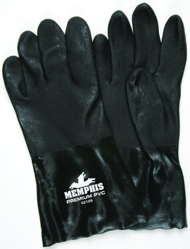MCR Safety 6212S PVC Coated Work Gloves, Black, Large, 1-Pair