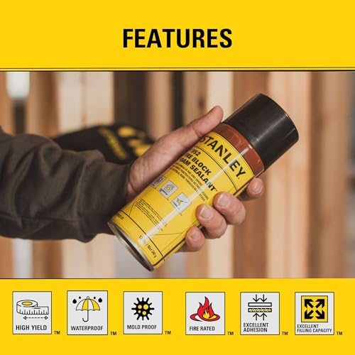 Stanley F952 Fire Block Spray Foam – (12x12oz) Fire Rated Expanding Polyurethane Foam Sealant for Gap Filling & Sealing on Doors, Windows, Walls, Pipes & Joints – Indoor/Outdoor Straw Use | 12 Pack - size: 12 Pack