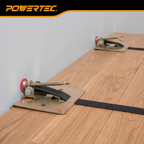 POWERTEC Wood Flooring Strap Clamp, Flooring Installation Clamp with 13ft Nylon Strap, 220 lbs Clamping Force, Fits Laminate, Tongue & Groove, Hardwood Floors, Durable Metal & Rugged Build (71102)