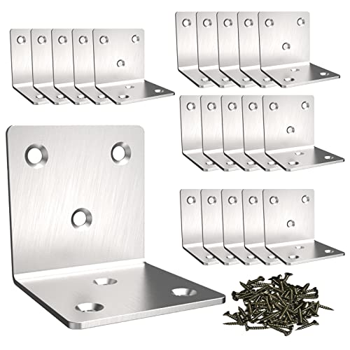 Silver Stainless Steel Corner Bracket,Joint Right Angle Bracket,L Shape Heavy Duty Metal Corner Brace Shelf Supporter for Wood Aufuga (10, 2x2x2) - size: 2x2x2"