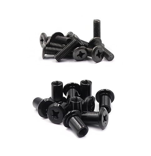 10-Pack M6 20mm Black Rivet Phillips Connecting Bolts Dowel Cap Nuts Sets for Furniture Beds Cupboard - size: M6 x 20mm 10-Pack