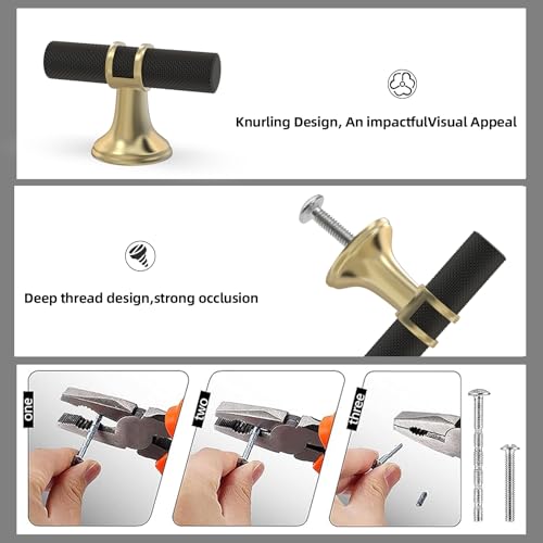 10 Pack Black and Gold Kitchen Cabinet Knobs - color: Black and Brushed Gold Knurled, size: Knobs