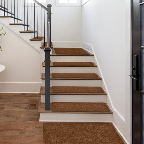 PURE ERA Carpet Stair Treads for Wooden Steps 8 x 30 Inch Brown 14 pcs - color: Brown