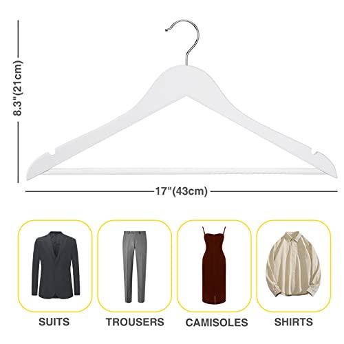 White Wooden Hangers 30 Pack Slim Coat Hangers for Closet with Smooth Finish,Shirt,Suit,Dress,Heavy Duty Clothes Hanger - color: White