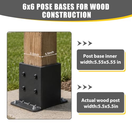 2 Pack 6x6 Post Bases Heavy Duty Brackets (Fits Actual 5.5"x5.5") - size: 6x6- 2pcs