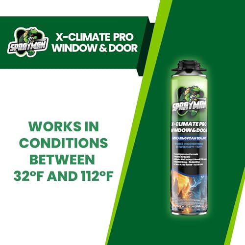 Sprayman X-Climate Pro Window&Door Expanding Foam Sealant (1x24oz) Professional Expansion Polyurethane Foam, High Heat Resistant, Waterproof Insulating Gap Filler, Gun&Cleaner Not Included - 1 Pack - size: 1 Pack, style: Pack