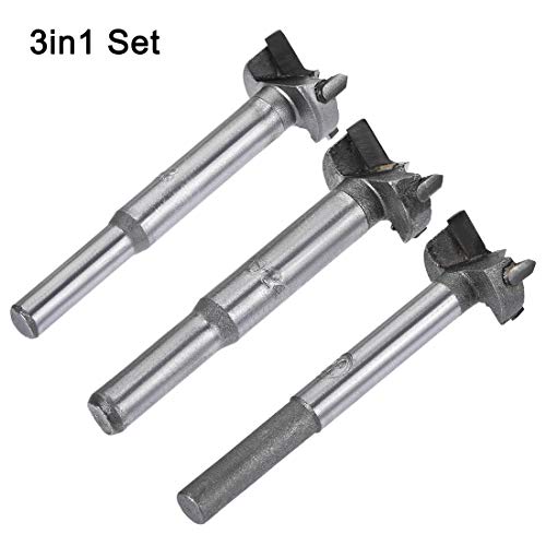 uxcell Forstner Wood Boring Drill Bits 22mm 23mm 24mm Dia. Hole Saw Carbide Alloy Steel Tip Round Shank Cutting for Hinge Plywood Wood Tool 3in1 Set - size: 22mm, 23mm, 24mm