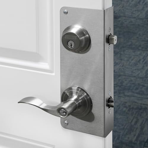 Prime-Line U 10539 Stainless Steel Lock and Door Reinforcement Plate for 1-3/4 In. Thick Doors, Stainless Steel Finish (Single Pack)