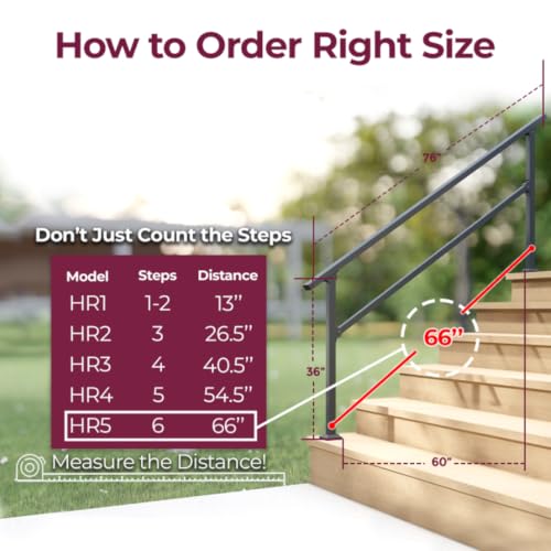 CR Fence & Rail Handrails for Outdoor Steps & Indoor Stair Railing Kit, 5-6 Steps Safety Hand Rail for Porch & Deck - size: 5-6 Steps Handrail