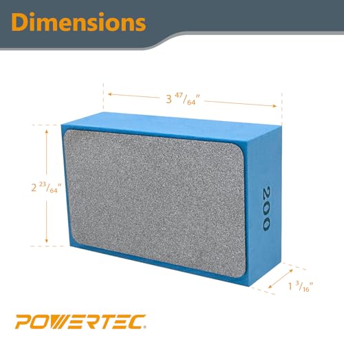 POWERTEC Diamond Hand Polishing Pads 200 Grits 1Pack, Diamond Sanding Block for Polishing and Grinding Porcelain, Ceramic Tile, Glass, Granite, Stone, Wood & Metal (71906) - size: 1 Pack, style: 200 Grit