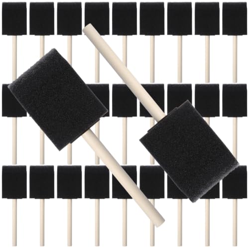 100 Pack 2 Inch Foam Paint Brushes, Black Sponge Brush Set with Wood Handles, Bulk Foam Brush for Stains, Varnishes, Acrylics, Crafts, DIY Projects, Smooth Finish