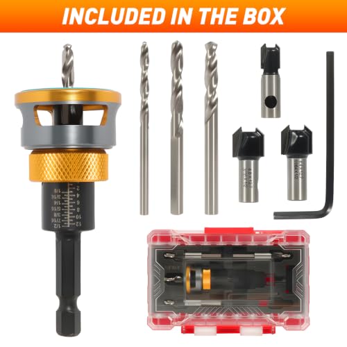 Countersink Drill Bit Set with Low Friction Depth Stop - color: yellow
